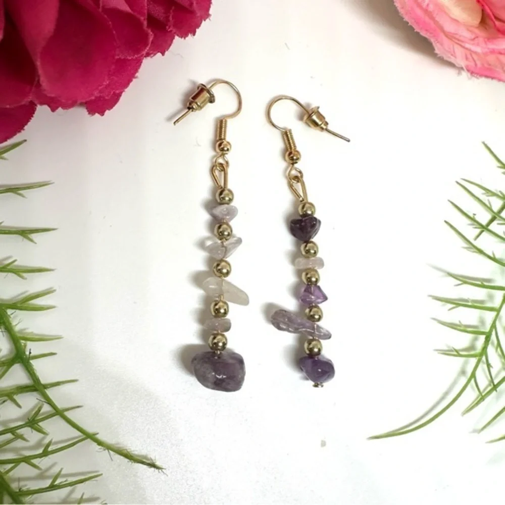 NEW⚜️AMETHYST Gemstone Beaded Earrings
